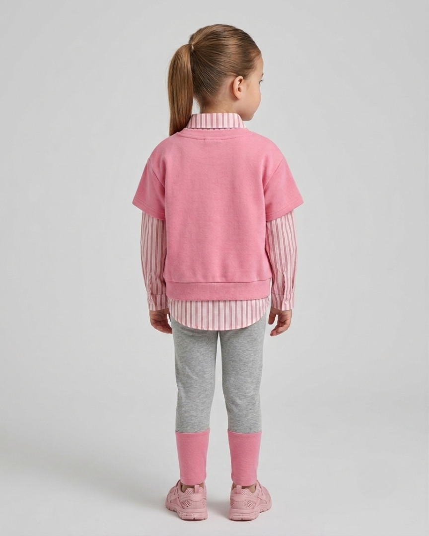 Conjunto niña 3 piezas ropa niña suéter corto, camisa a rayas y chaleco multicolor Ideal para primavera en España