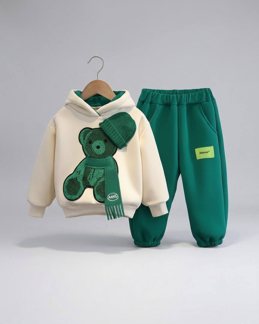 Conjunto niño invierno 2 piezas sudadera con capucha y pantalón osito 3D ,ropa niño invierno Ideal para primavera en España