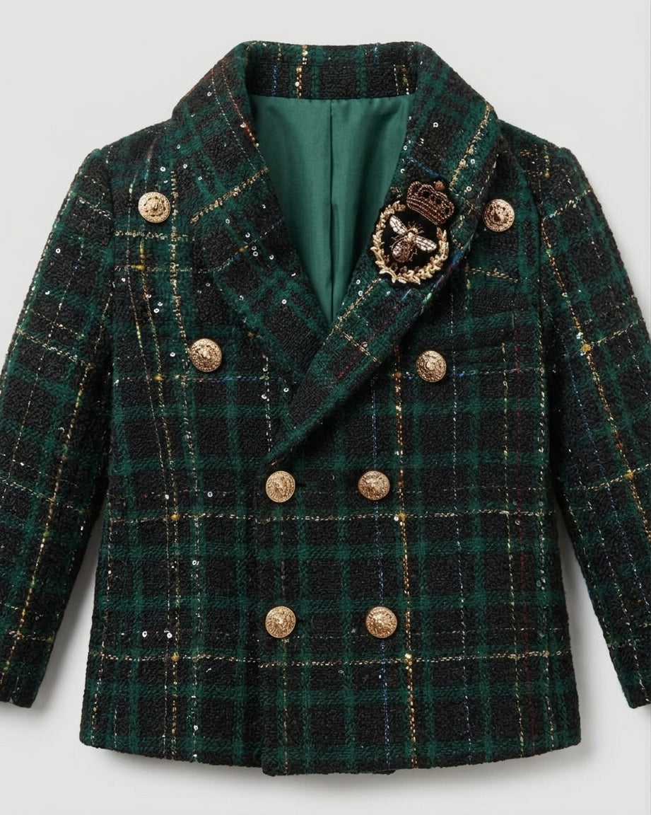 Conjunto Elegante de Tweed Verde para Niñas