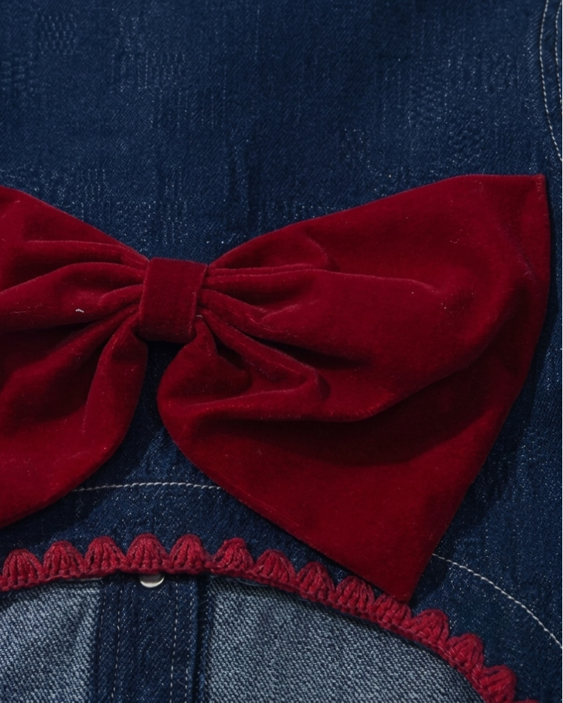 Conjunto Niña Denim Lazo 2 Piezas Moda Infantil
