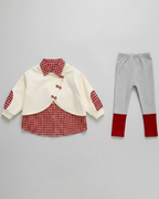 Conjunto niña 3 piezas ropa bebé niña elegante cuadros rojos y suéter crema con leggings de algodón en España