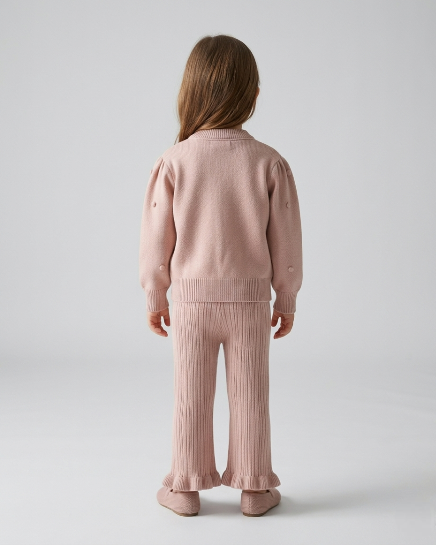 Conjunto niña invierno 2 piezas ropa niña: blusa tejida con flores y pantalón tejido acanalado en España