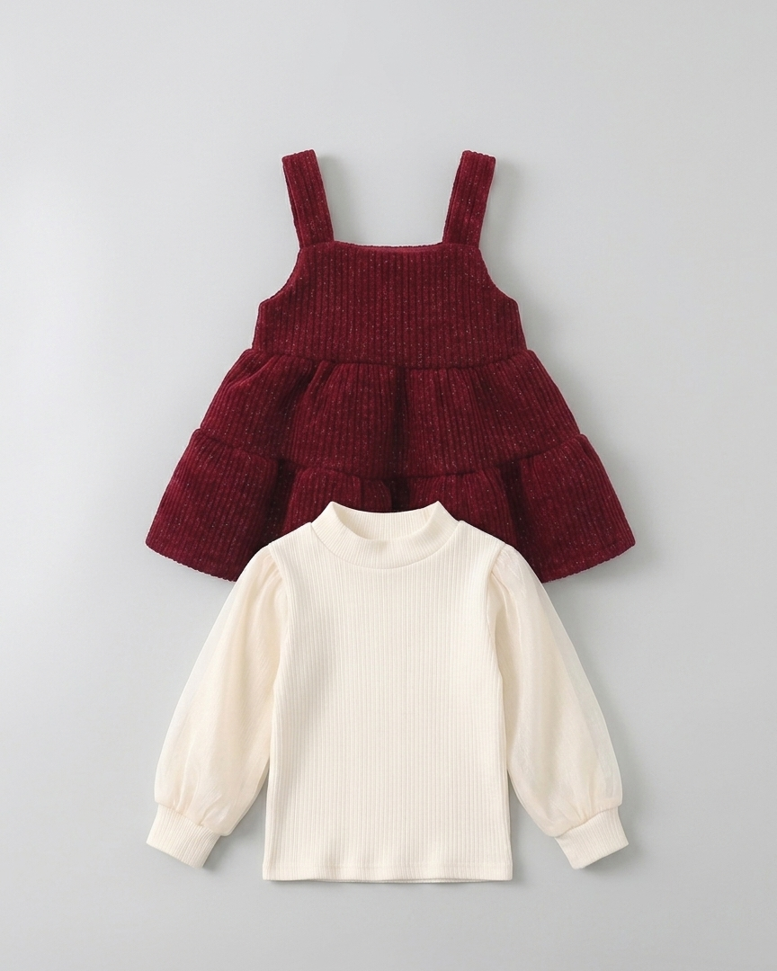 Conjunto niña invierno 2 piezas suéter con corazones en relieve y pantalón acanalado ropa niña en España
