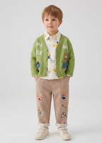 Conjunto bebé invierno 3 piezas con suéter de lana bordado camisa y pantalón vista completa