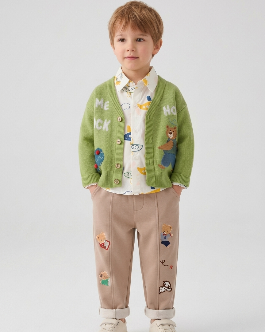 Conjunto bebé invierno 3 piezas con suéter de lana bordado camisa y pantalón en España