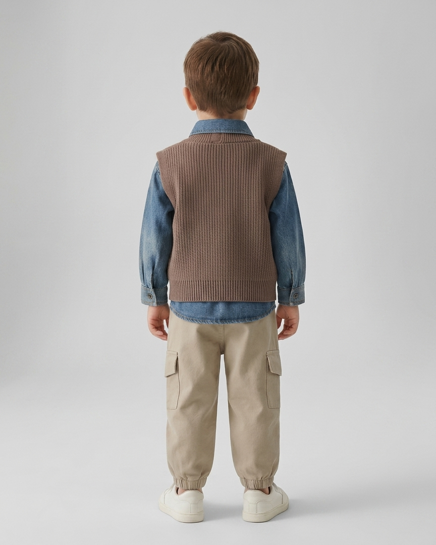 Conjunto niño 3 piezas casual moderno con chaleco de punto, ropa infantil niño,Ideal para clima otoñal en España