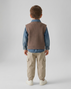 Conjunto niño 3 piezas casual moderno con chaleco de punto, ropa infantil niño,Ideal para clima otoñal en España