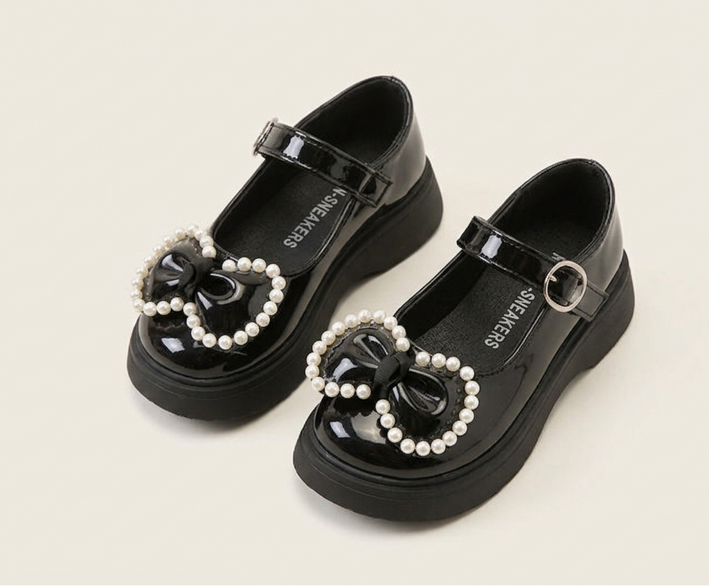 Zapato para niña con diseño de moño adornado con perlas en España