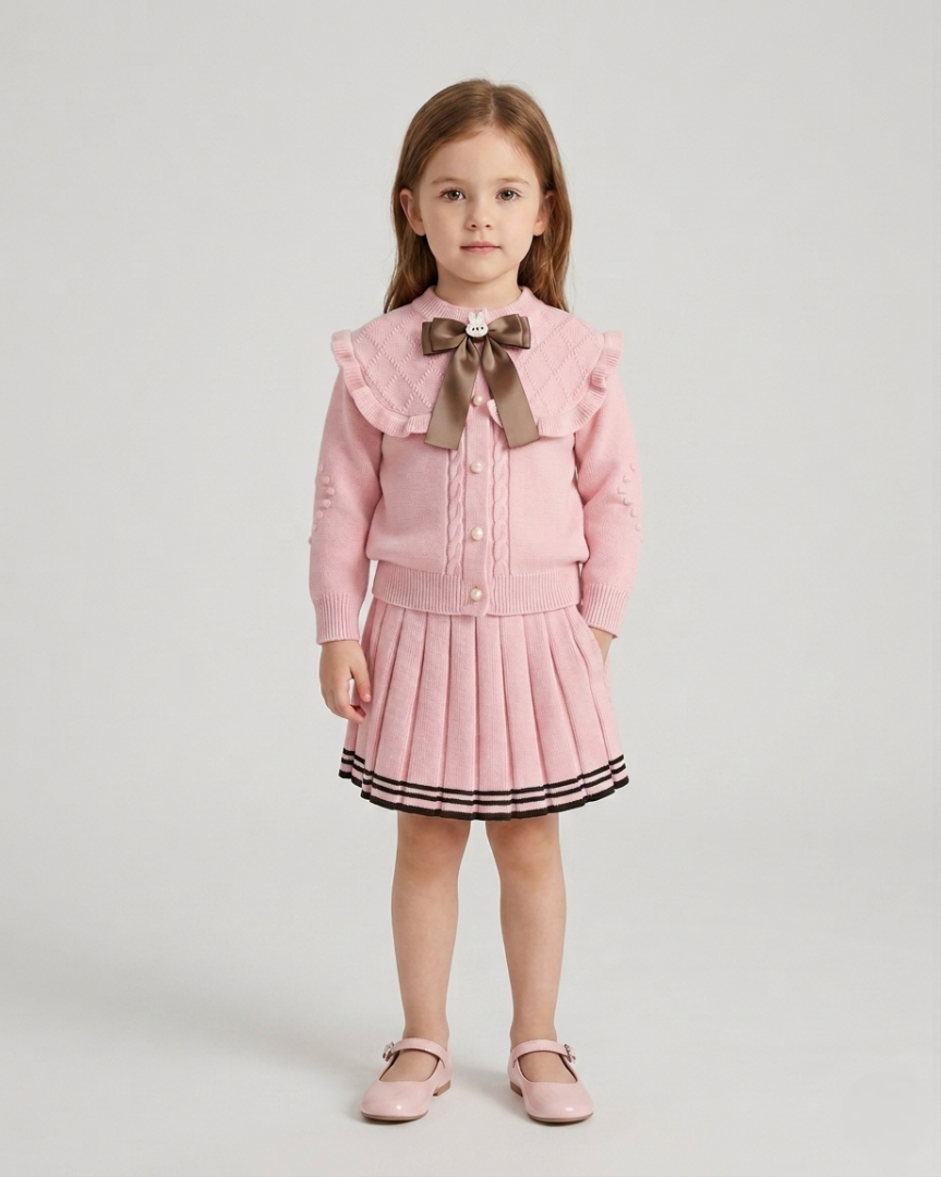 Vestido niña invierno tejido conjunto 2 piezas (top y falda plisada) niña de dos piezas Ideal para primavera y para clima otoñal en España