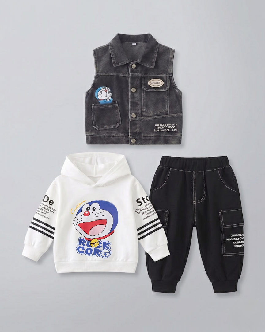 Conjunto niño 3 piezas ropa infantil: chaqueta sin mangas, sudadera Doraemon y pantalón deportivo en España