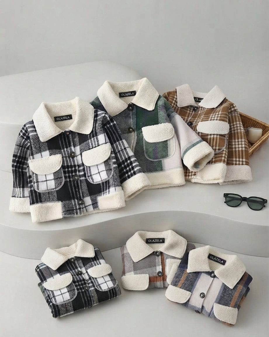 Chaqueta Infantil de Cuadros con Cuello de Borreguito Estilo Cozy & Chic