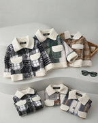 Chaqueta Infantil de Cuadros con Cuello de Borreguito Estilo Cozy & Chic