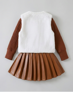 Conjunto niña invierno 3 piezas: suéter de punto, chaleco de peluche y falda de cuero sintético  en España