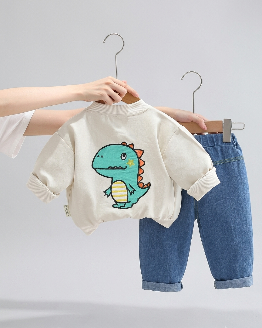 Conjunto niño 3 piezas ropa niño: chaqueta de algodón, camiseta de rayas y vaqueros cómodos en España