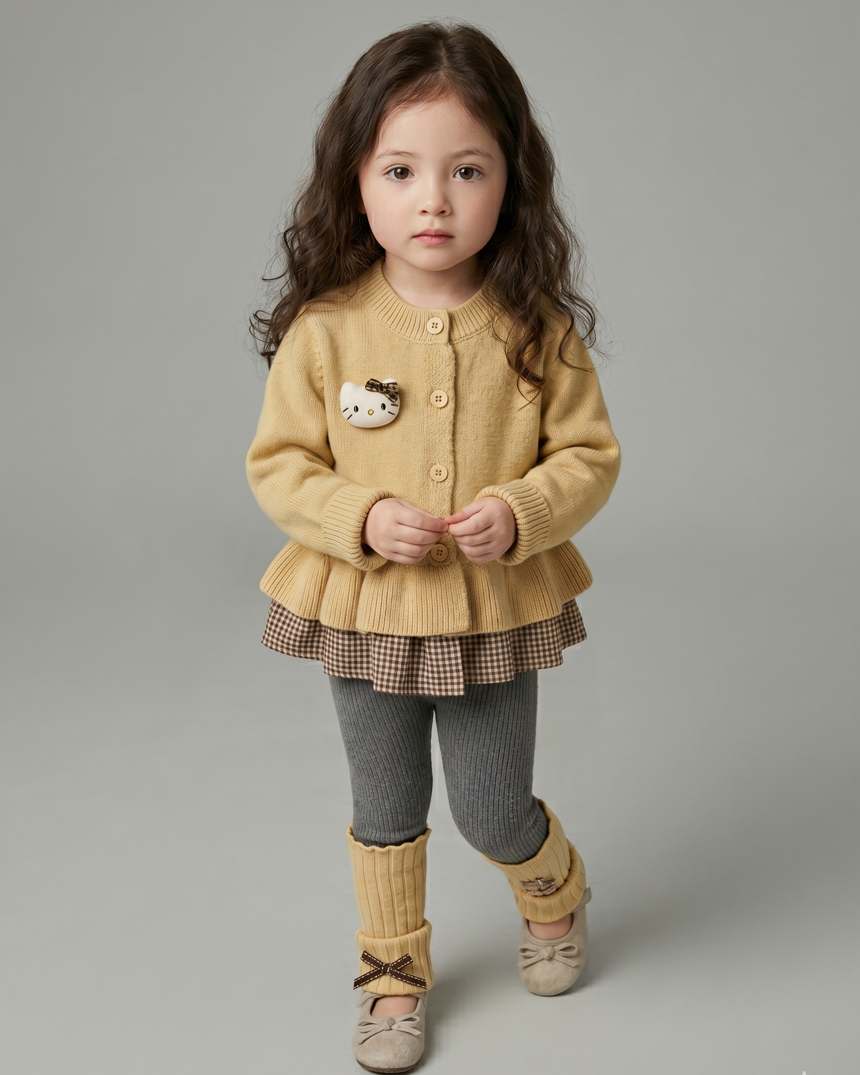Conjunto niña invierno 2 piezas cárdigan de punto y falda estampada ,destacada para looks elegantes y sencillos en España