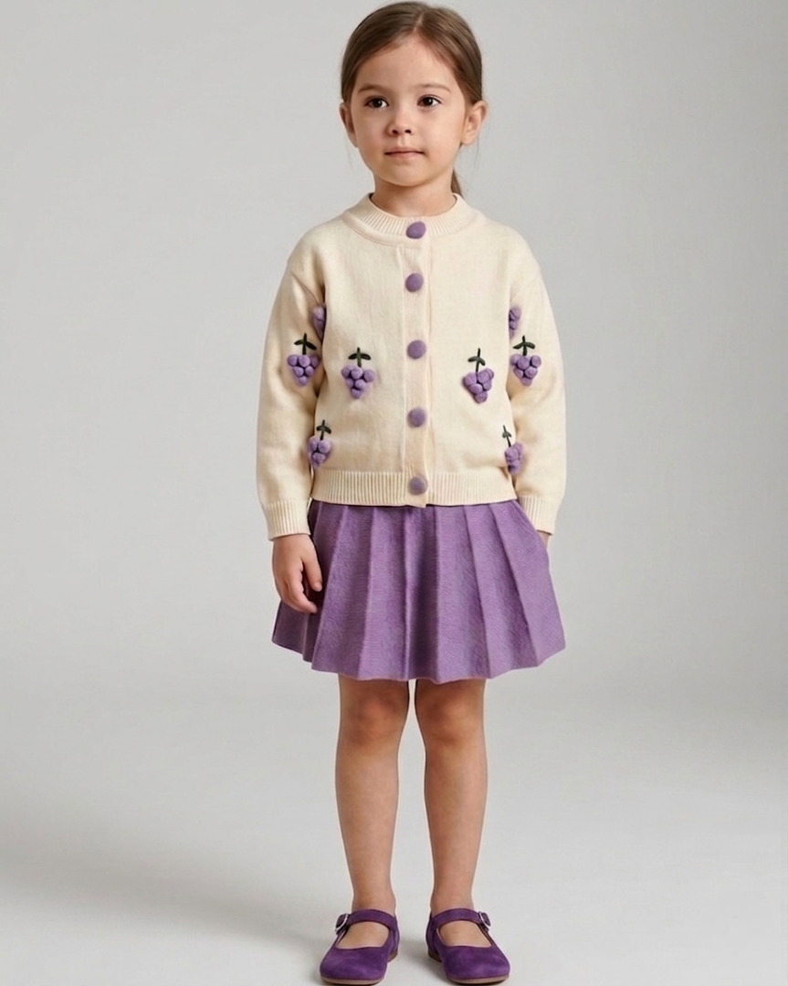Conjunto niña invierno felpa con bordado de frutas 3D chaqueta y falda en España