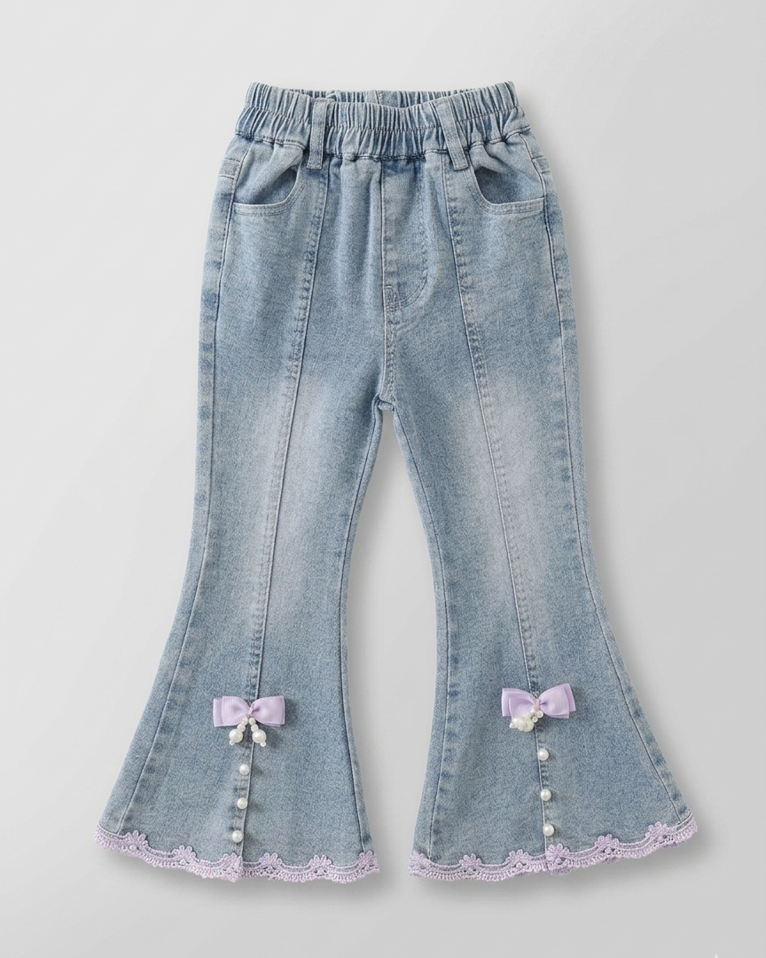 Conjunto niña invierno 2 piezas cárdigan lana suave y pantalón vaquero acampanado en España