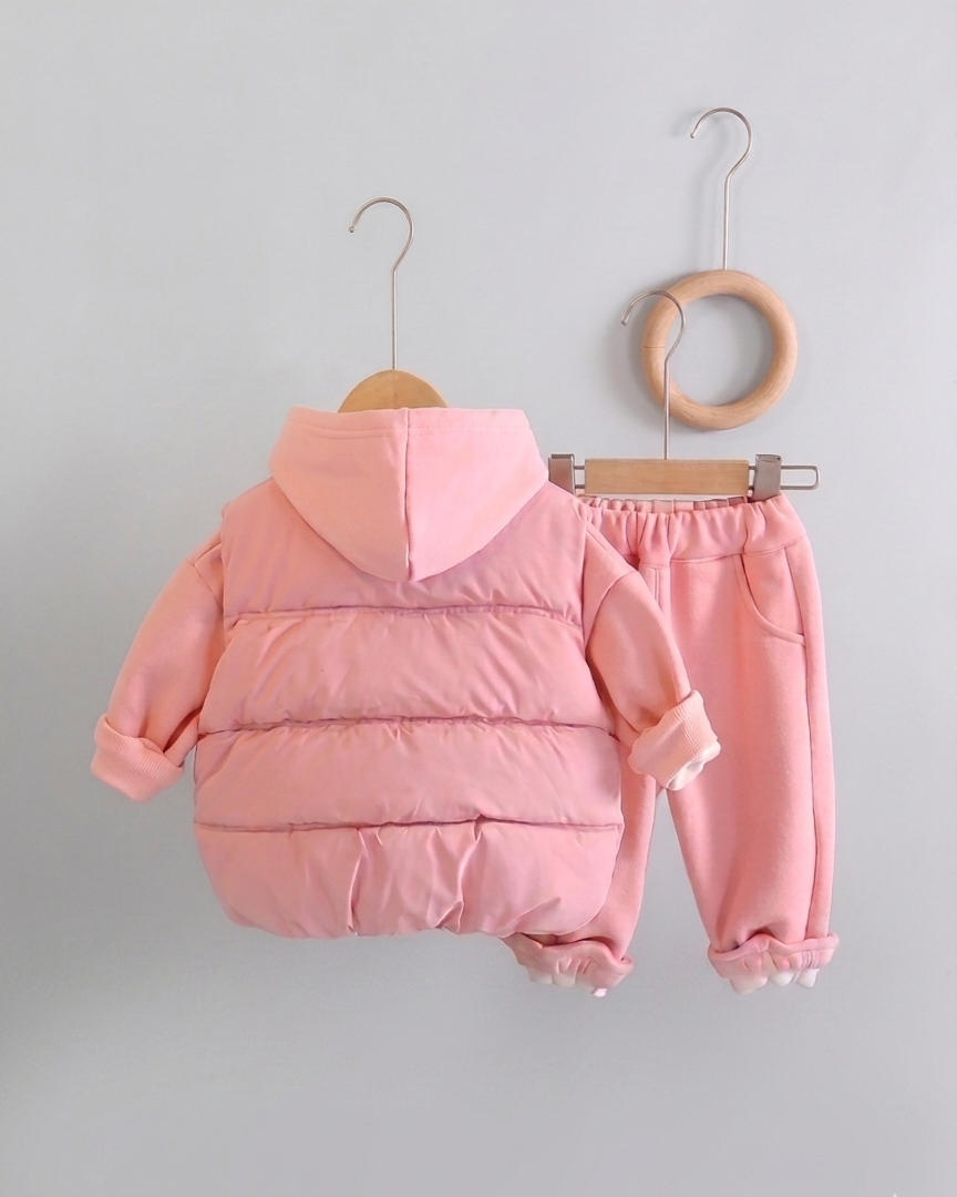 Conjunto niña invierno 3 piezas chaqueta acolchada y pantalón de algodón rosa en España