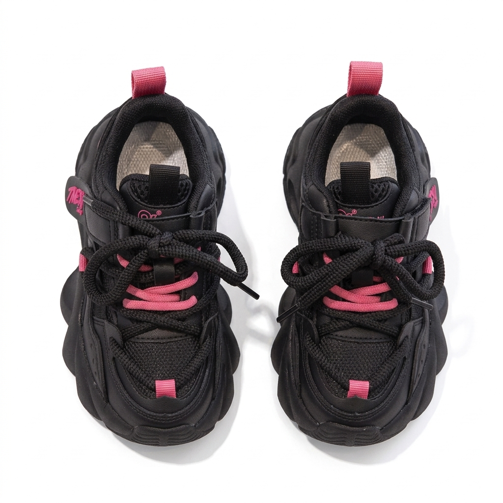 Zapatillas deportivas negras con detalles rosas, modernas para niñas en España