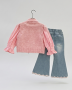 Conjunto niña 3 piezas ropa infantil blusa con volantes chaleco lana y pantalón vaquero en España