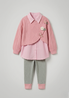 Conjunto niña 3 piezas otoño invierno con bordado de flores ideal para clima otoñal y principios vista completa
