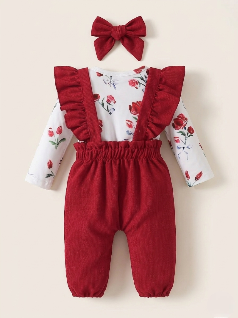 Conjunto de invierno para bebé de dos piezas: body de manga larga y peto vaquero