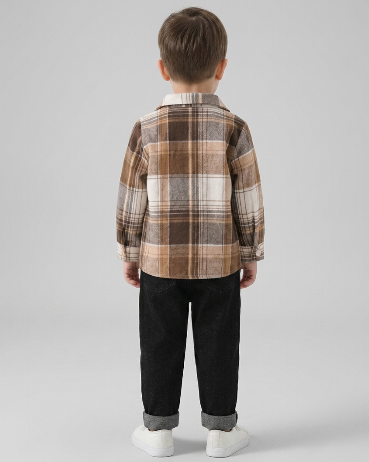 Conjunto niño 2 piezas camisa de cuadros y pantalón vaquero cómodo ropa infantil otoño invierno en España