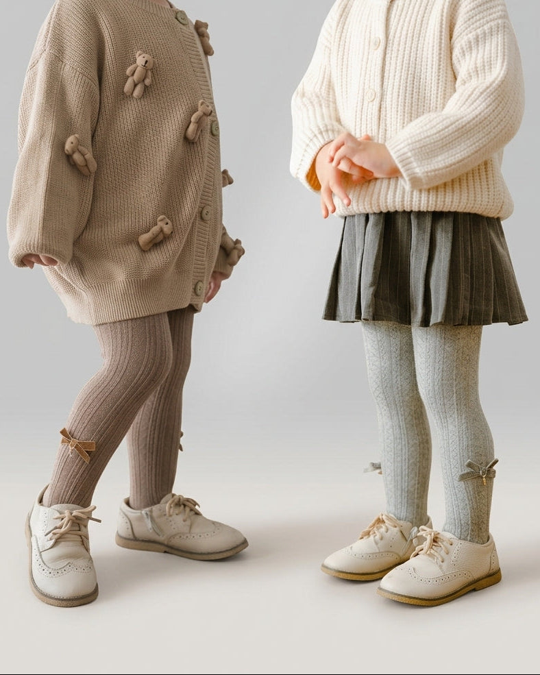 Calcetines niña invierno largos con lazo y cuadros cálidos