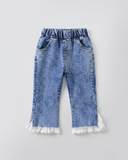 Conjunto niña 2 piezas: blusa tejida con cuello decorado y pantalón vaquero elegante en España