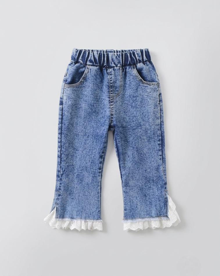 Conjunto niña 2 piezas: blusa tejida con cuello decorado y pantalón vaquero elegante en España