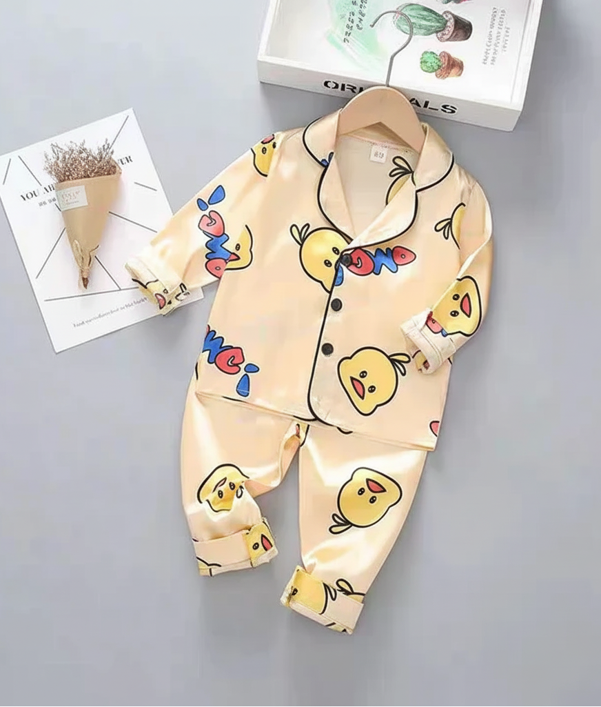 Pijamas infantiles con estampado de pato y sandalias ligeras de diseño elástico