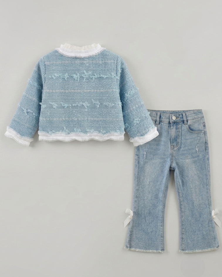 Conjunto niña 2 piezas chaqueta tweed y pantalón vaquero con perlas  en España