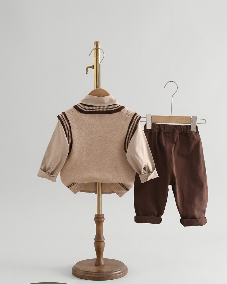 Conjunto niño elegante 3 piezas: chaleco de lana, camisa de manga larga y pantalón cómodo,Ideal para primavera y para clima otoñal  en España