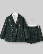 Conjunto Elegante de Tweed Verde para Niñas