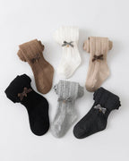Calcetines niña invierno largos con lazo y cuadros cálidos