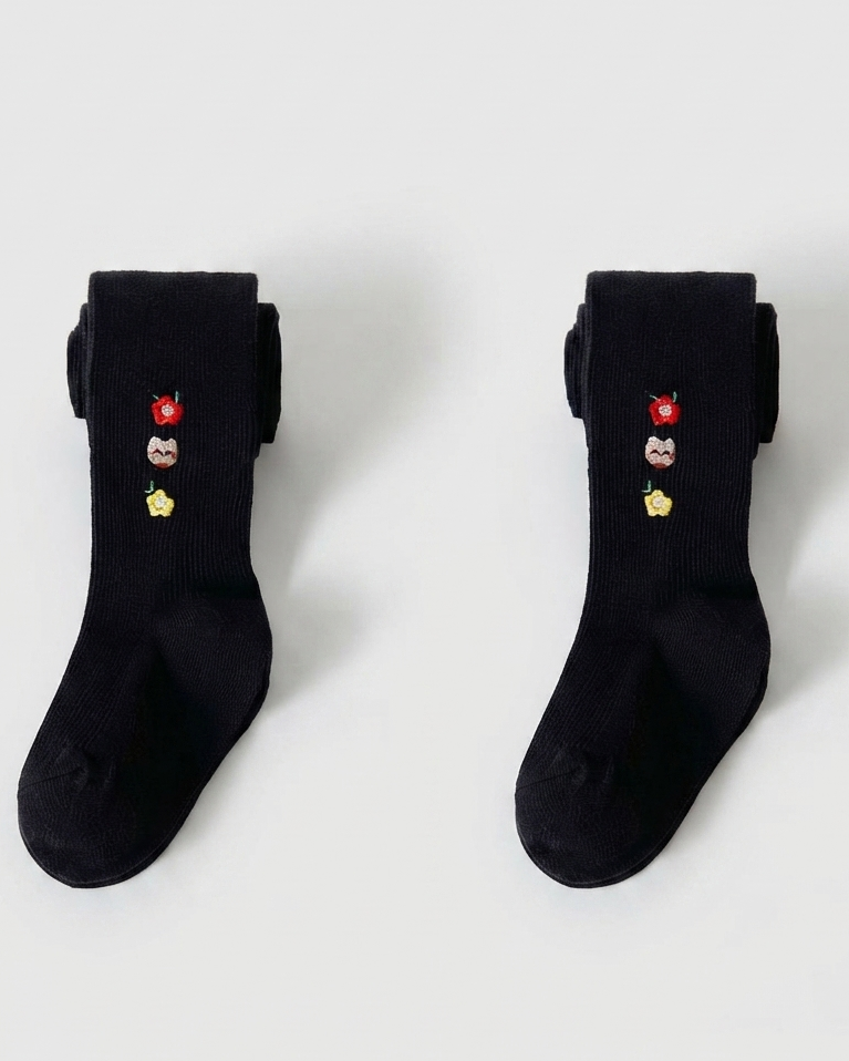 Calcetines niña largos algodón con flores bordadas elegantes