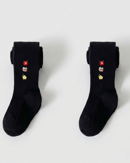 Calcetines niña largos algodón con flores bordadas elegantes