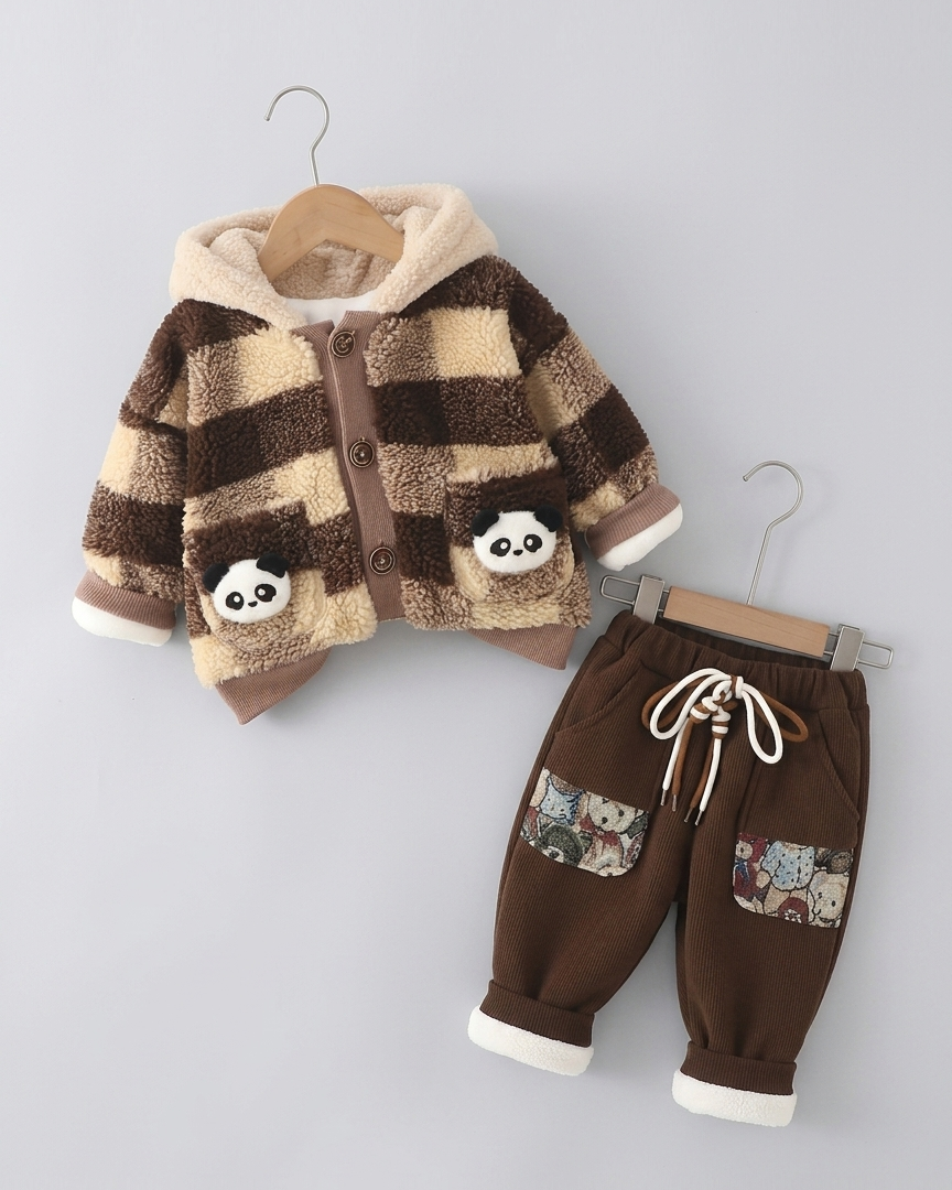 Conjunto ropa bebé invierno 2 piezas: chaqueta acolchada con capucha y pantalón elástico infantil con bolsillos panda en España