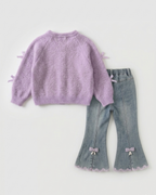 Conjunto niña invierno 2 piezas cárdigan lana suave y pantalón vaquero acampanado en España