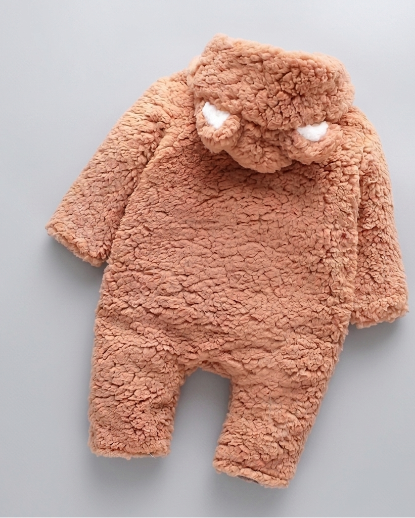Conjunto de invierno niño sherpa Teddy Bear con capucha de orejitas y forro cálido detalle capucha