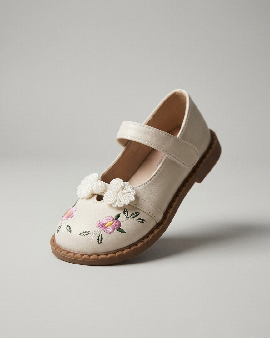 Zapato clásico de verano para niñas con bordado de flores en España