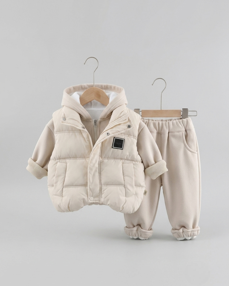 Conjunto niña invierno 3 piezas chaqueta acolchada y pantalón de algodón rosa en España