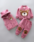 Conjunto niño invierno 3 piezas ropa infantil con osito bordado y chaleco con capucha , Ideal para clima otoñal en España