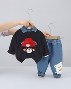 Conjunto bebé niño invierno: camiseta manga larga algodón con capucha y pantalón vaquero en España