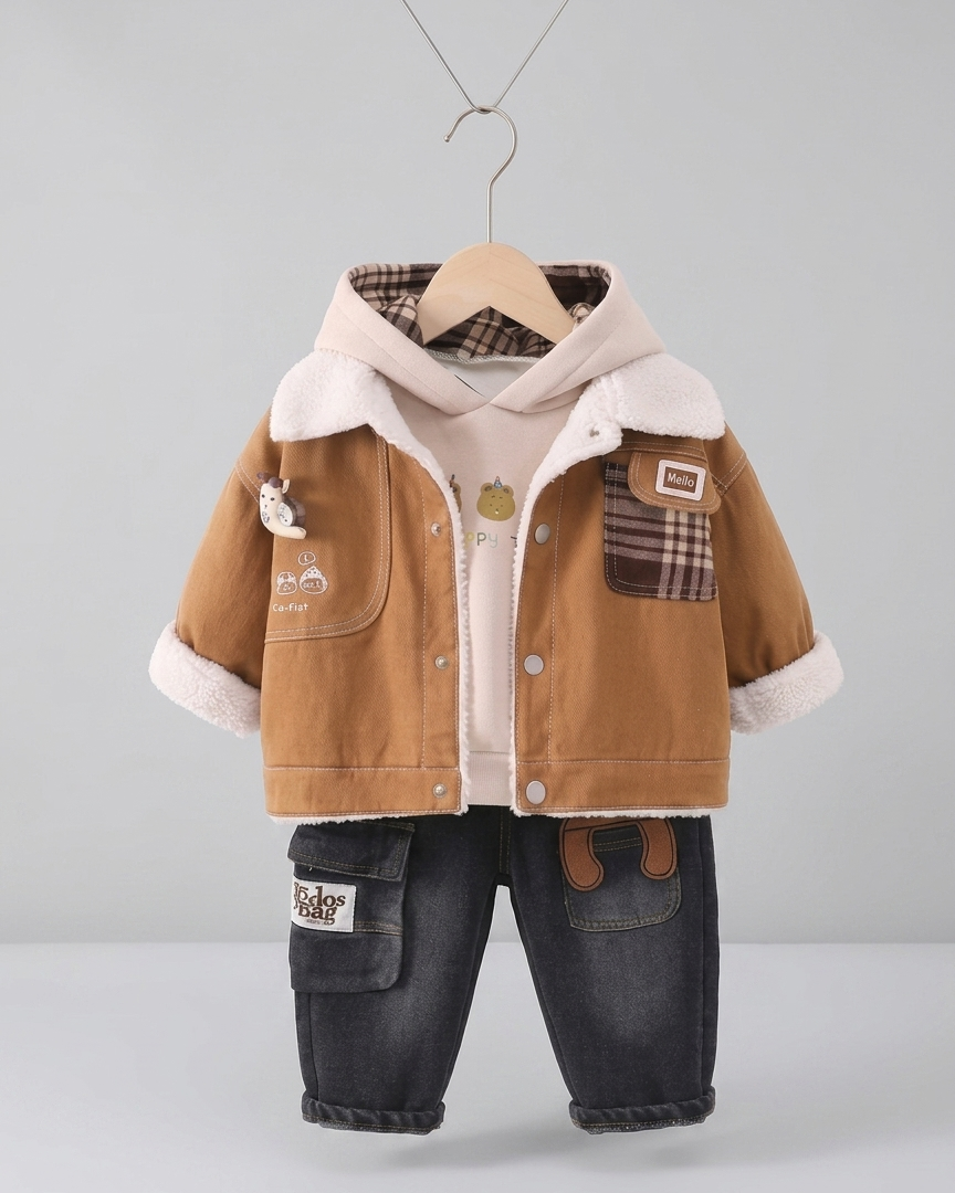 Conjunto bebé 3 piezas invierno chaqueta sudadera pantalón vaquero en España