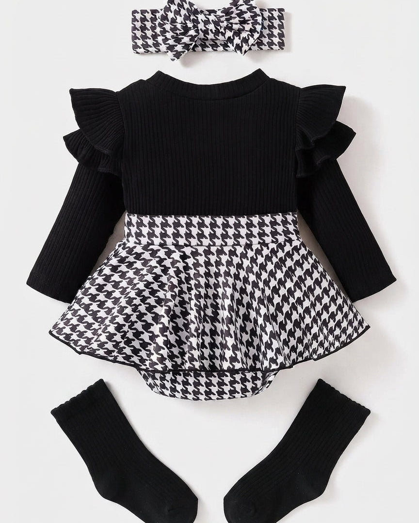 Conjunto niña elegante cuadros con blusa manga larga