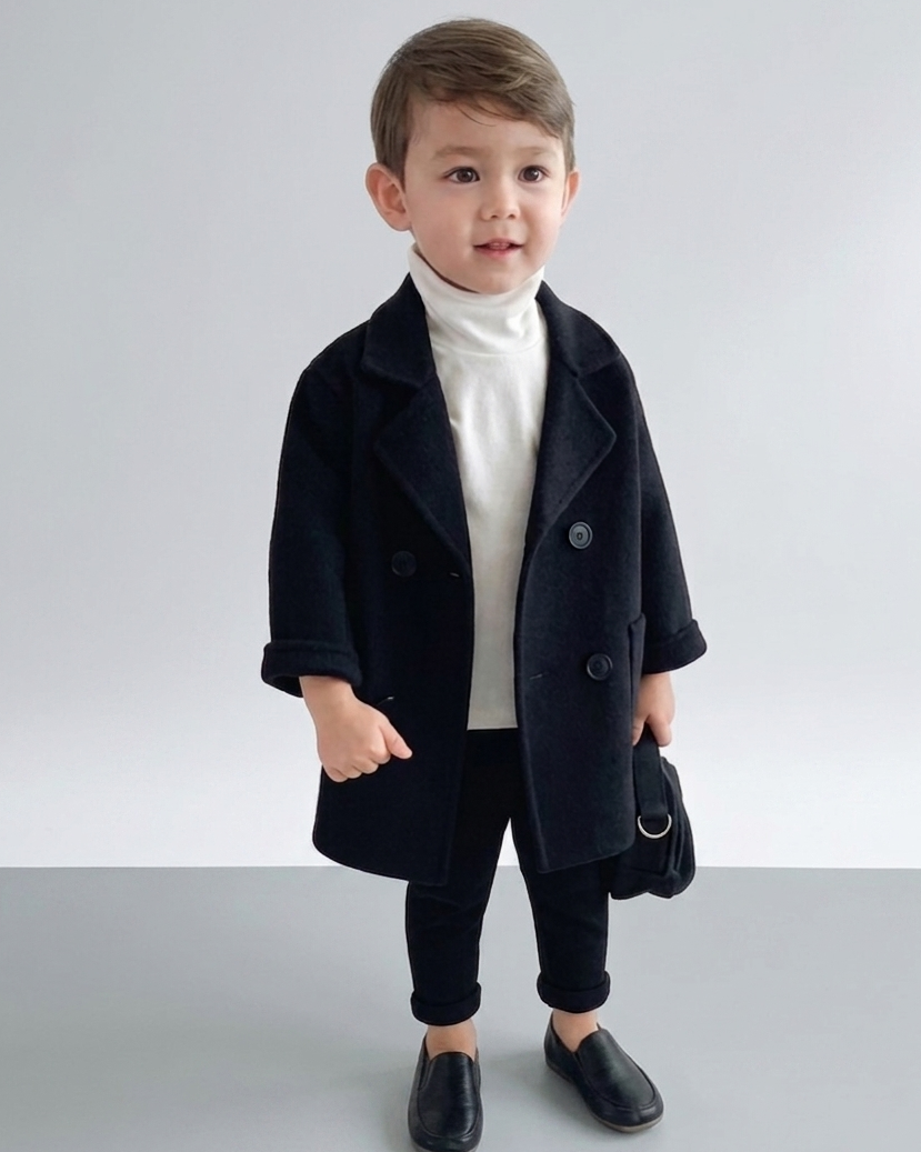 Abrigo de invierno infantil clásico elegante para niño y niña outfit niño