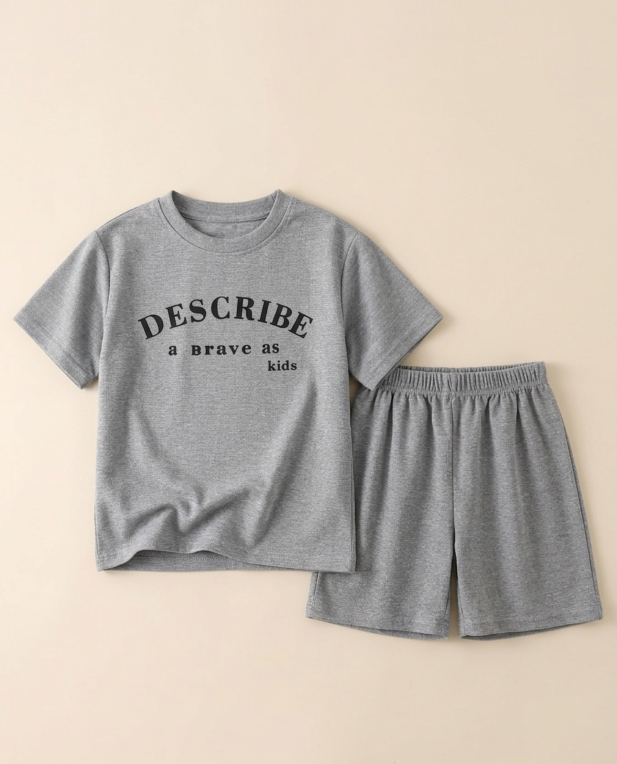 Conjunto de Verano para Niños: Camiseta y Pantalón Corto Gris