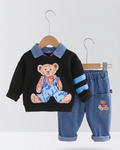 Conjunto niño 2 piezas sudadera y pantalón vaquero con estampado de oso estilo casual otoño , ropa infantil, Ideal para primavera y  verano en España