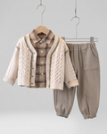 Conjunto bebé niño 3 piezas camisa de cuadros, cárdigan y pantalón